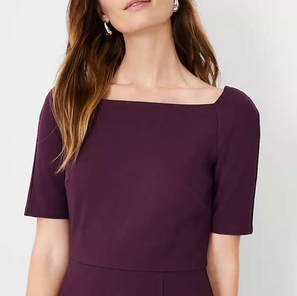 Ann Taylor Square neck sheeth dress sz 6 petite plum purple - Picture 3 of 7